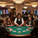 king33 players engaged in strategic poker gameplay at vibrant casino tables