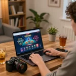 Playing at online casinos Canada with a laptop, focused on gaming strategy and comfort