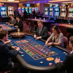 Players engaging with roulette at a lively casino while enjoying amigogrillandco's vibrant atmosphere.