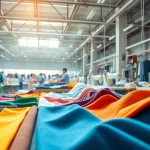 Explore Clothing manufacturers in China engaged in vibrant textile production in a professional setting.