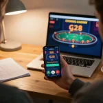 Engage in thrilling gaming with g28 casino app on smartphone, capturing responsible entertainment.