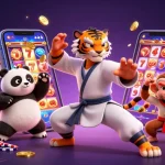 Experience thrilling slot action with the kung fu tiger master and friends in a vibrant casino scene.