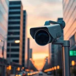 Capture of a license plate recognition camera showcasing advanced technology in urban setting