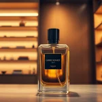 Showcasing Ombre nomade perfume in a luxurious boutique, emphasizing elegance and sophistication.