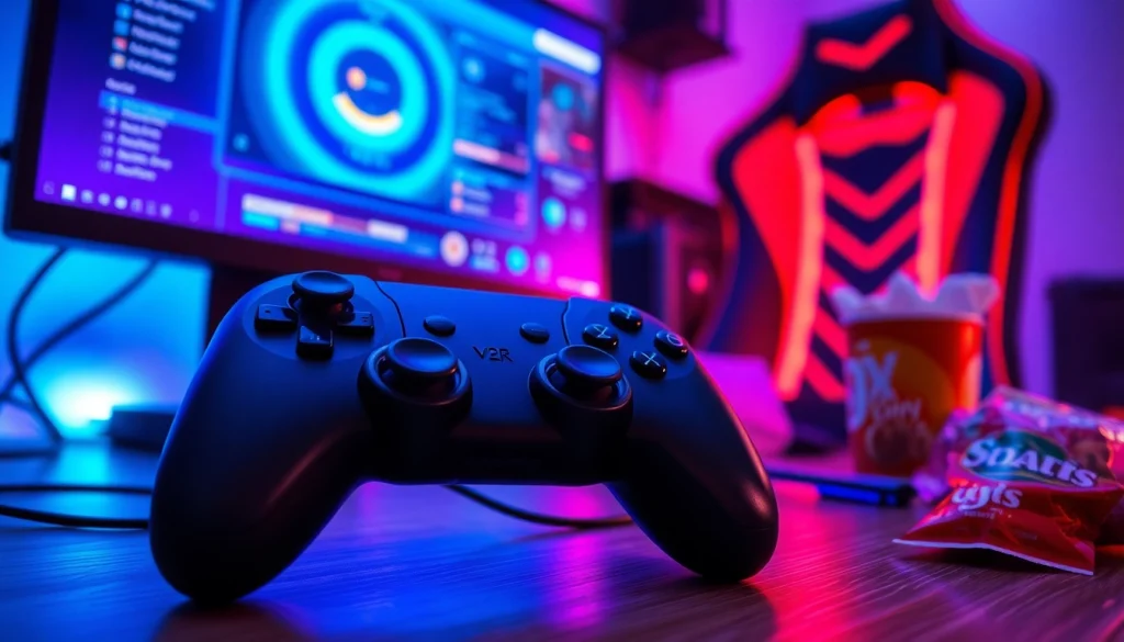 Experience the Best Cronus zen script settings through a customized gaming controller and vibrant LED ambiance.
