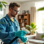 Applying the best insect control for homes by a professional in a clean and modern living space.