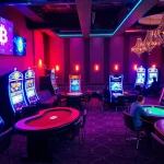 Engaging scene from a bitcoin casino with vibrant gaming activities and players enjoying their experience.