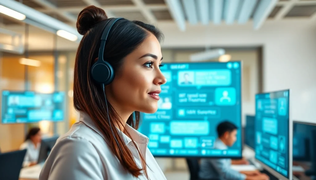 Engaging enterprise assistant facilitating communication in a modern workspace.