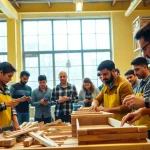 Engaged group participating in Construction training activities inside a workshop.