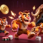 Experience thrilling judi games with the caveman duo at their prehistoric casino, filled with vibrant gaming elements.