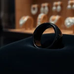 Showcasing a polished Black Zirconium Ring with an elegant design and shiny surface.