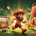 Spin exciting slot games with caveman characters, jackpot reels, and neon cryptocurrencies.