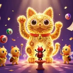 Engage with colek77's vibrant 3D casino world featuring a lucky cat and dynamic game elements.