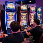 Excited gamers celebrating big wins at an online casino featuring slot deposit 1000 options.