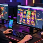 Player engaging with slot depo 5k games on a vibrant online casino interface, showcasing excitement and technology in gambling.