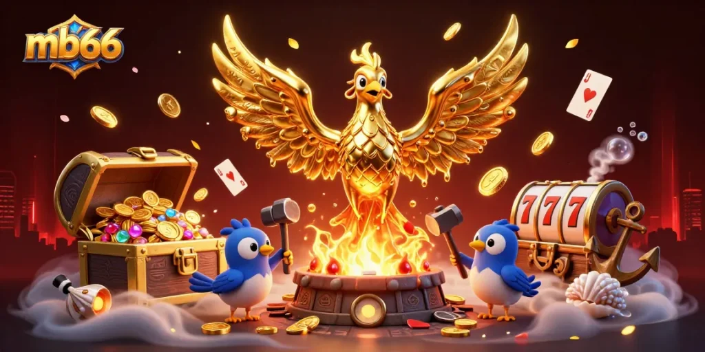 Experience thrilling slots gameplay with mb66, featuring a majestic golden phoenix and vibrant casino elements.
