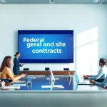 Consultants discussing Federal and State contracts in a modern conference room.
