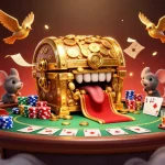 Experience the thrill of winning at Sunwin Official with a vibrant poker scene surrounded by golden treasures and excitement.