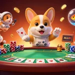 Engage with keo nha cai 5 as the astronaut corgi floats through a vibrant space casino filled with poker chips.