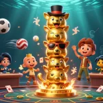 Play with the Baccarat formula in this vibrant 3D casino scene, showcasing dynamic game elements and character interactions.