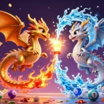 Gagnez avec le casino français en ligne, illustrant des dragons et des éléments de loterie.