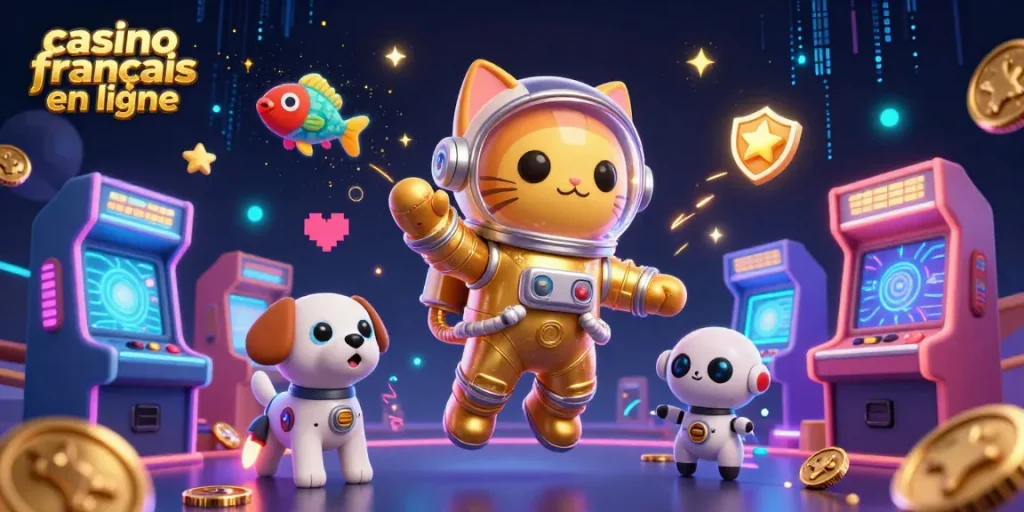 Jouez à casino francais en ligne avec des machines à sous et un chat astronaute dans un univers futuriste.