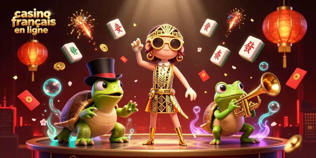 Vivez l'expérience de casino français en ligne avec un crâne art déco, une tortue en haut de forme et une grenouille musicienne.