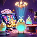 Plongez dans le monde du casino en ligne France légal ou pas avec une illustration captivante de vers luisants illuminant un casino.