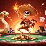 Illustration de casino en ligne retrait instantané avec des personnages 3D animés sur un tas de pièces d'or.
