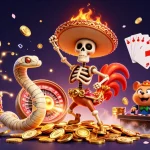 Profitez d'une aventure de jeu avec casino en ligne retrait instantané illustrée par une danse festive de personnages.