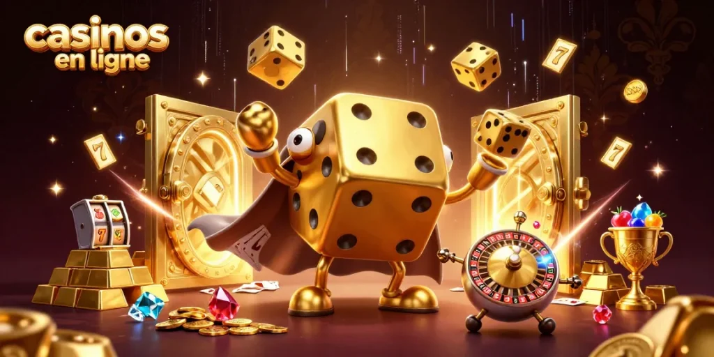 Jouer aux casinos en ligne avec des dés dorés et des éléments de machine à sous captivants
