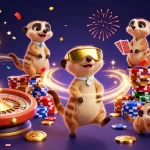 Jouer à des casinos en ligne avec des suricates animés dans une scène colorée et dynamique.