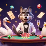 Plongez dans l'action du meilleur site de pari sportif avec des personnages animés jouant aux cartes et à la loterie.